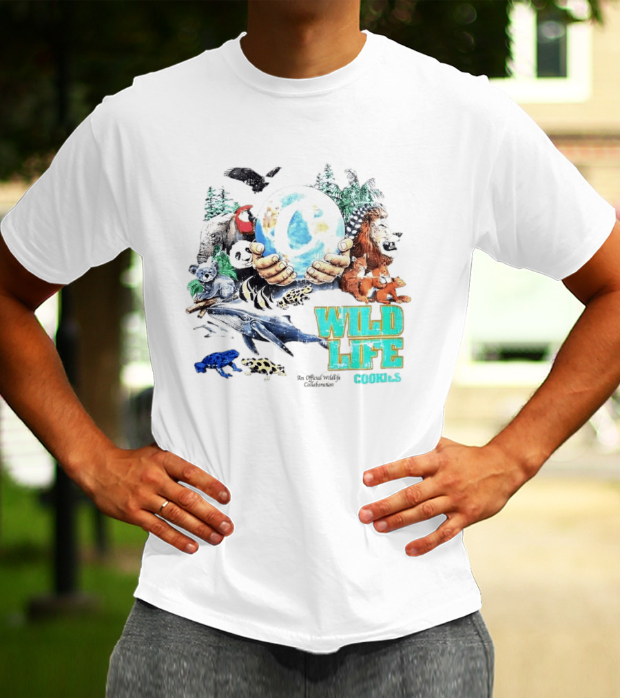 Cookies Wild Life An Official Wildlife Collaboration Hands Holding Globe Earth Animals T-Shirt
