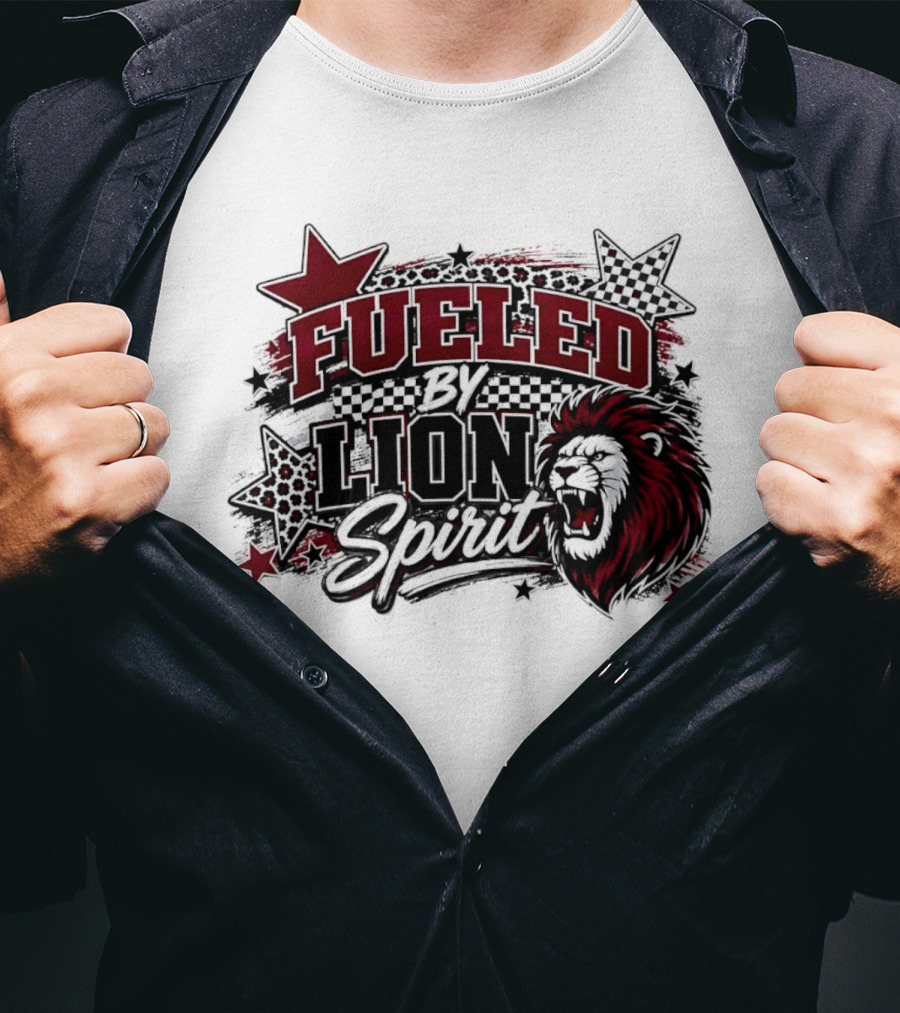 Fueled By Lion Spirit Roaring Head Leopard Patterned Stars Dynamic Energy T-Shirt