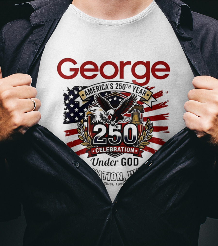George America's 250th Year 1776 2026 Celebration Eagle Flag Under God One Nation United T-Shirt