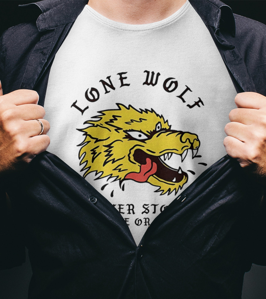Lone Wolf Never Stops Ride Or Die Fierce Yellow Wolf Head T-Shirt