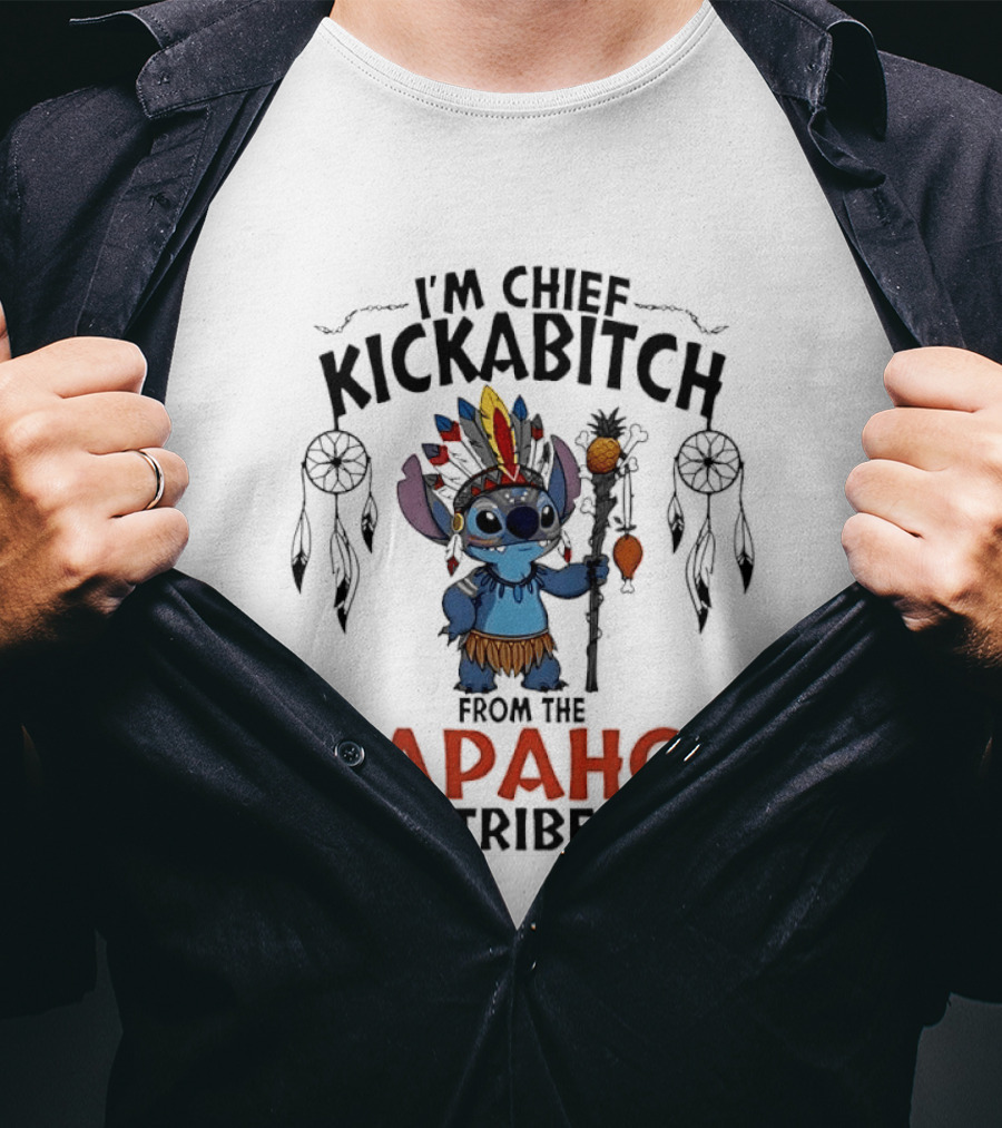 I'm Chief Kickabitch From The Slapahoe Tribe Cartoon Stitch Feather Headdress Staff T-Shirt