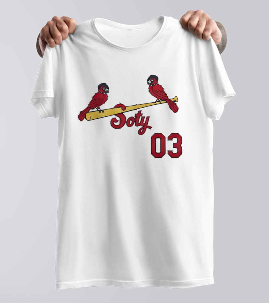 Soty 03 St Louis Cardinals Cartoon Emo Birds On Baseball Bat T-Shirt