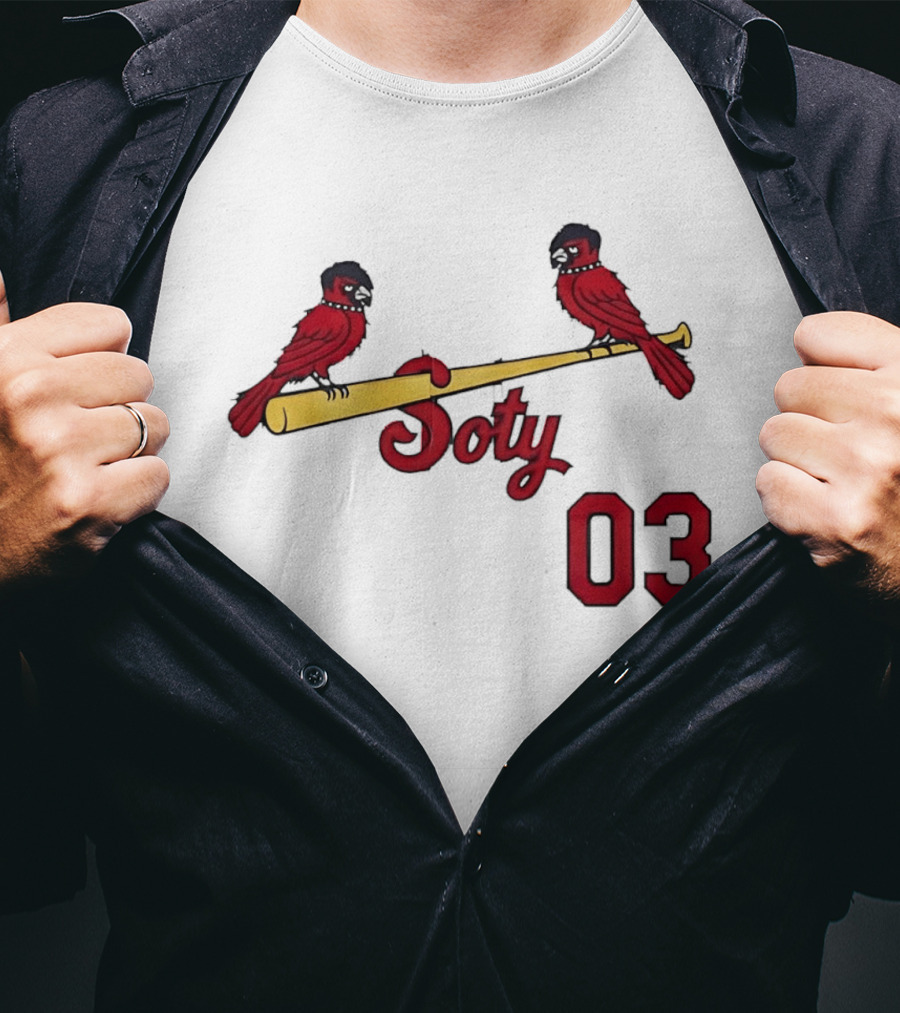 Soty 03 St Louis Cardinals Cartoon Emo Birds On Baseball Bat T-Shirt