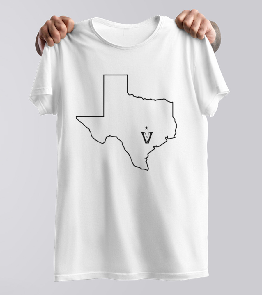 State Of Texas Map Black Line Star V T-Shirt