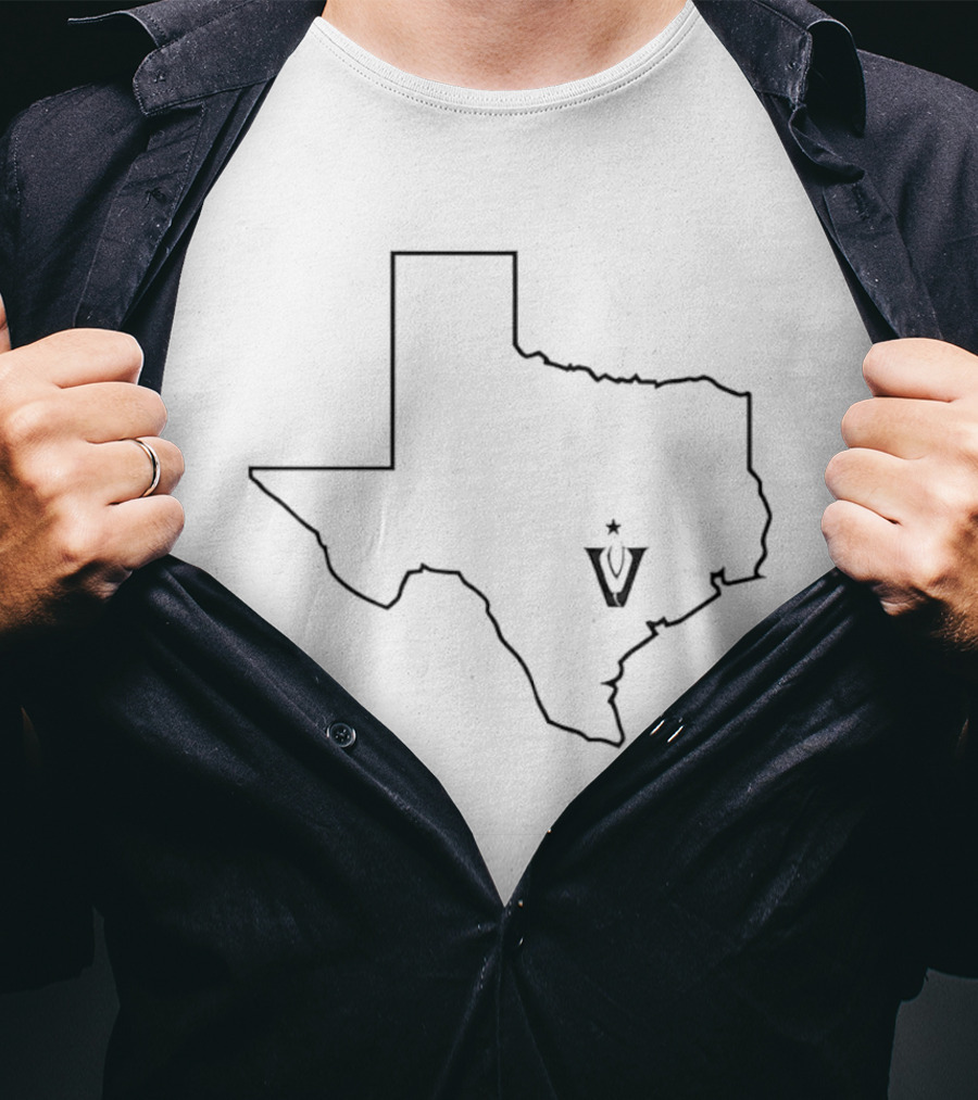 State Of Texas Map Black Line Star V T-Shirt