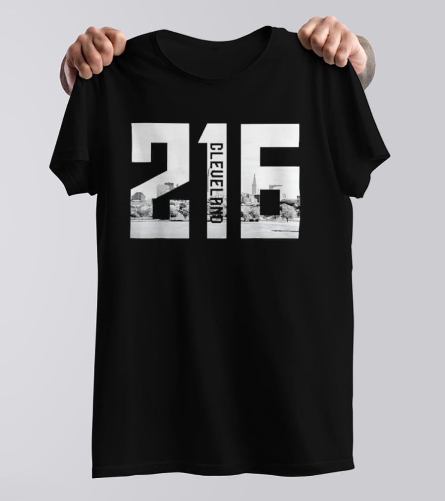 216 Cleveland Monochrome City Skyline Photo Cutout T-Shirt