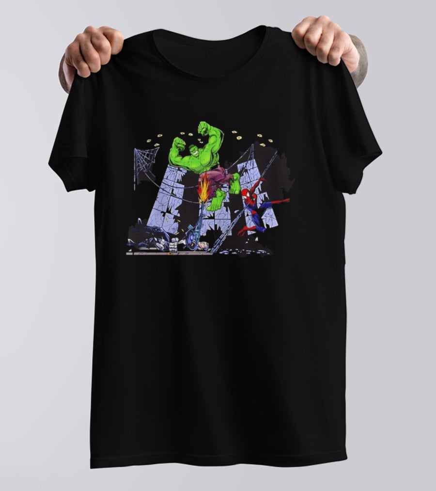 Battle Royale Hulk Vs Spider Man And Punisher Epic Showdown T-Shirt