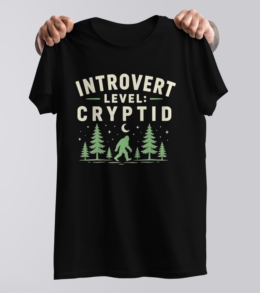 Introvert Level Cryptid Bigfoot Forest Moon Night Scene T-Shirt