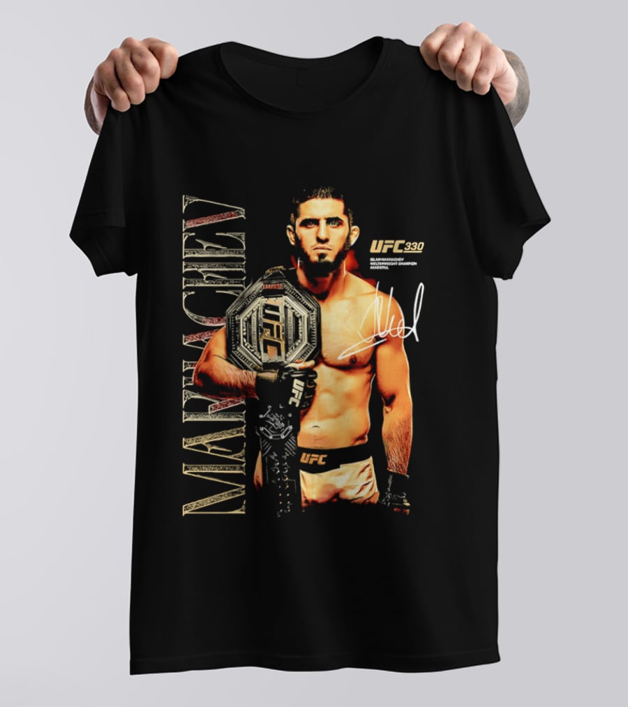 Islam Makhachev UFC Champion Signature Autograph Belt T-Shirt