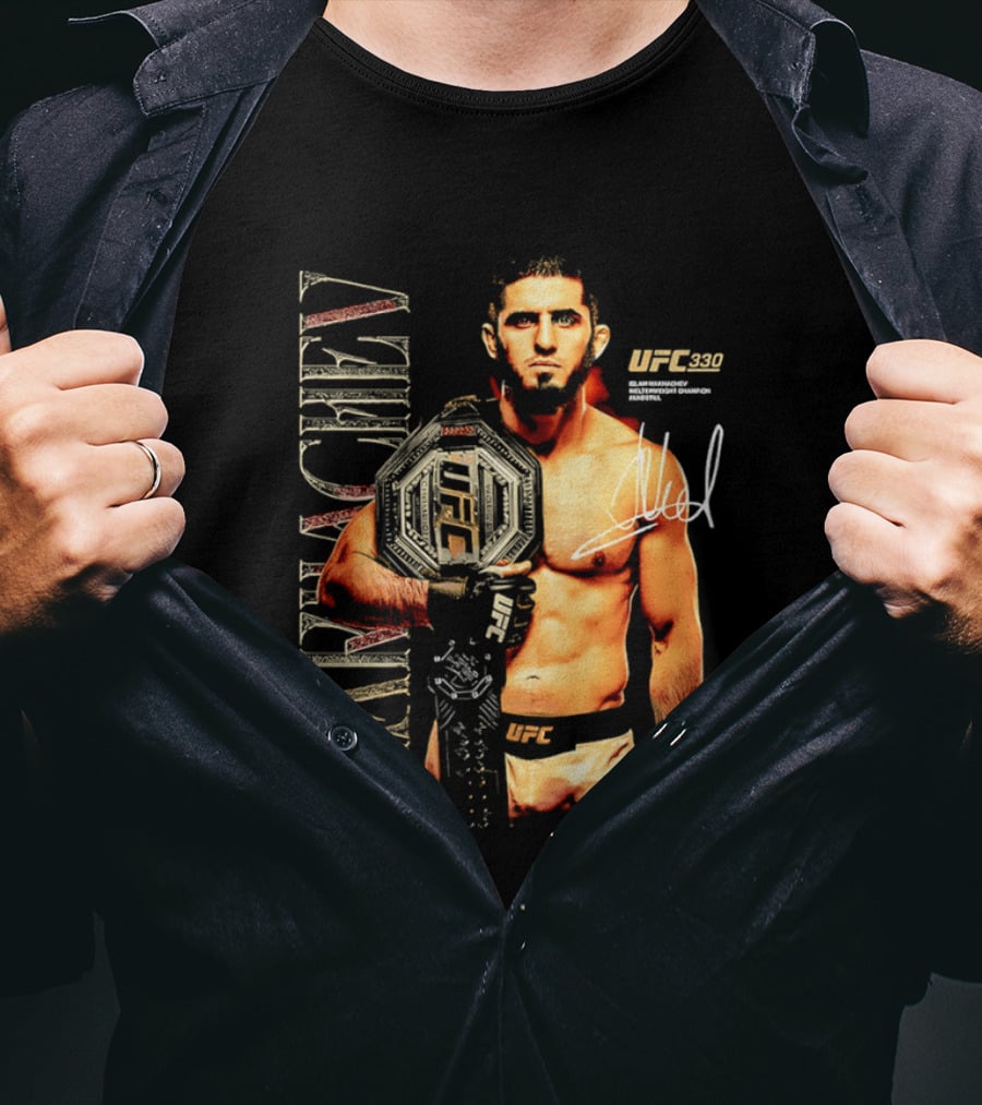 Islam Makhachev UFC Champion Signature Autograph Belt T-Shirt