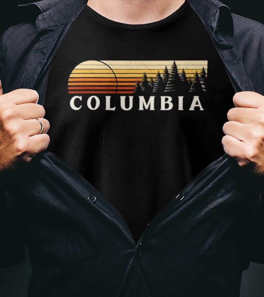 Columbia Sunset Pine Trees Forest Distressed T-Shirt