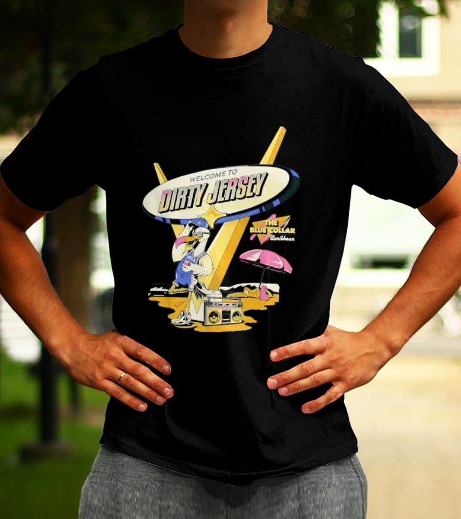 Philadelphia 76ers Welcome To Dirty Jersey Blue Collar Caribbean Cartoon Seagull Beach Boombox T-Shirt