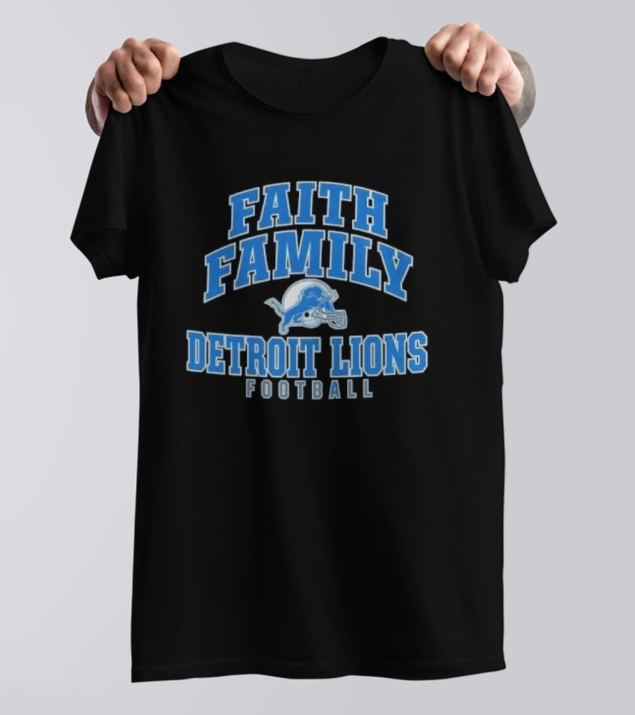 Faith Family Detroit Lions Football Helmet Silver Arc T-Shirt
