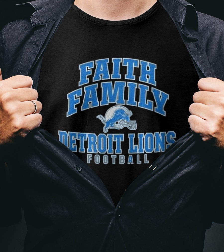 Faith Family Detroit Lions Football Helmet Silver Arc T-Shirt