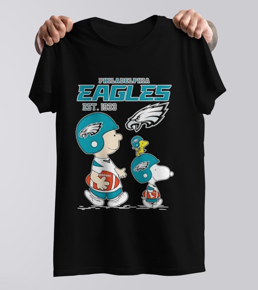 Philadelphia Eagles Est 1933 Cartoon Boy Dog Helmets Footballs T-Shirt