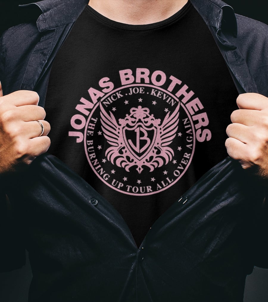 Jonas Brothers Nick Joe Kevin Burning Up Tour Crest Jb Wings T-Shirt