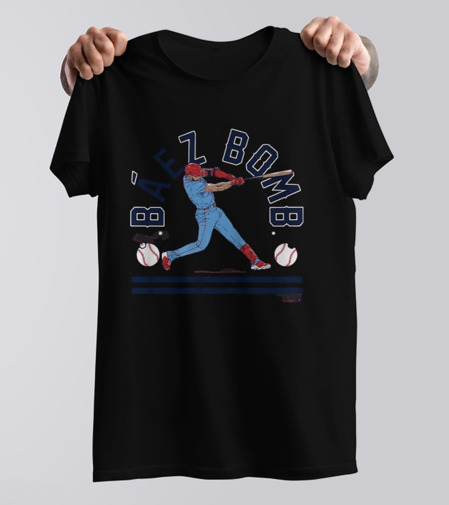 Báez Bomb Baseball Action With Home Run Swing T-Shirt