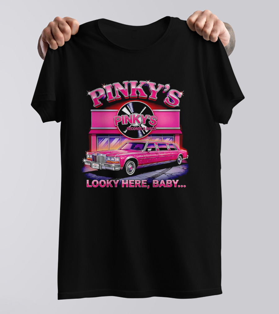 Pinky's Records And Discs Pink Limousine Looky Here Baby T-Shirt