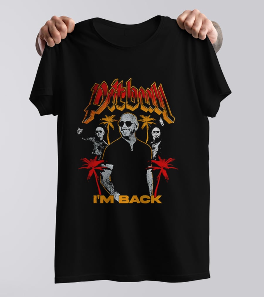 Pitbull I'M Back With Red And Orange Palm Trees T-Shirt