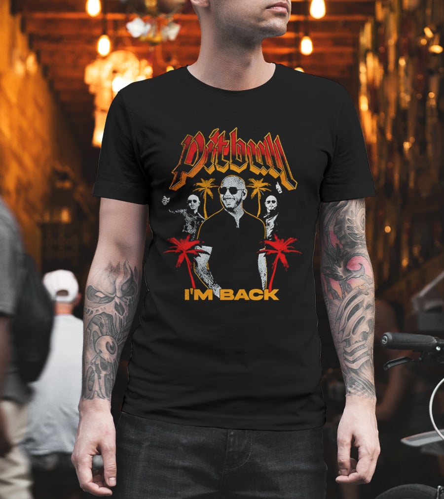 Pitbull I'M Back With Red And Orange Palm Trees T-Shirt
