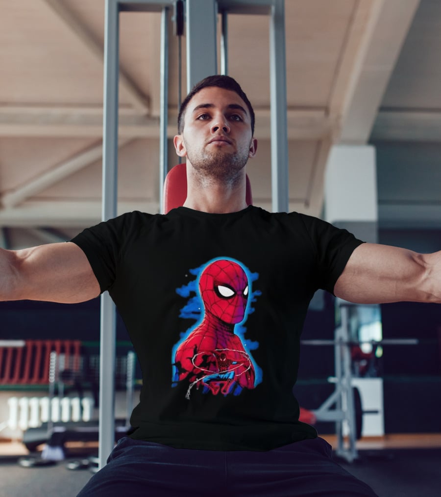 Marvel Spider Man Bust Crouching Web Action Silhouette Clouds T-Shirt