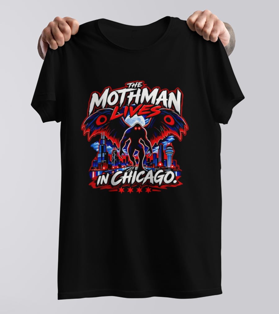 The Mothman Lives In Chicago Urban Legend Skyline Paranormal Mythology T-Shirt