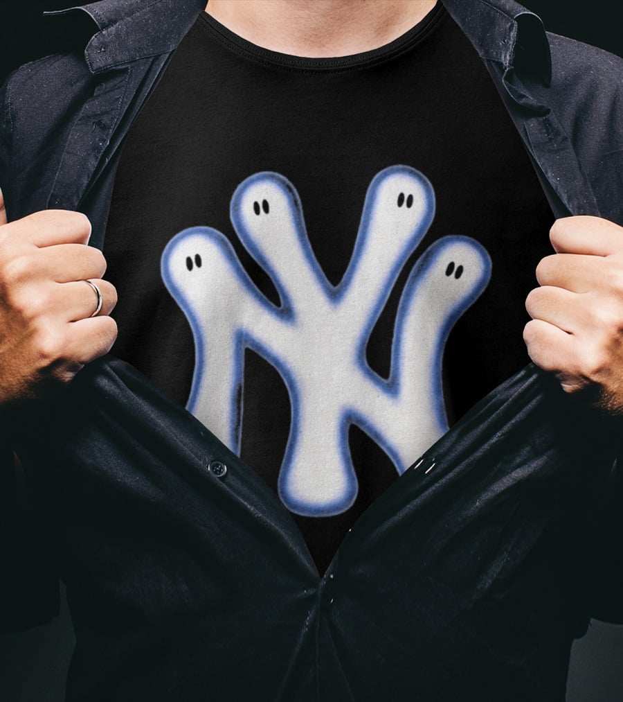 NY Yankees Wash Ghost Airbrush Logo Ghostly NY Yankees T-Shirt