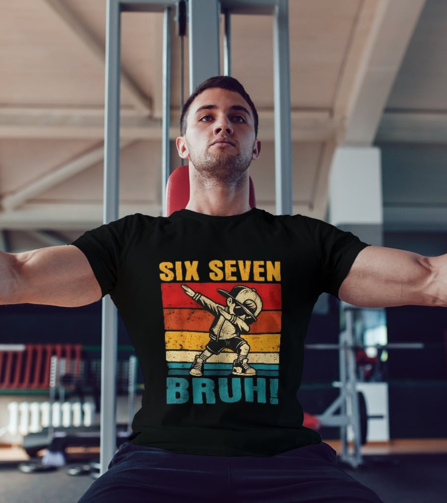 Six Seven Bruh Dabbing Vintage Stripes Kid Dance Cap T-Shirt