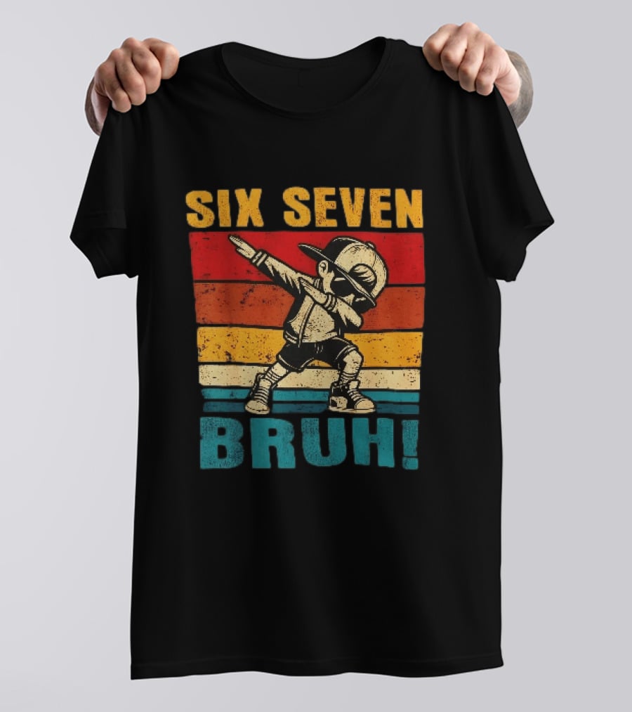 Six Seven Bruh Dabbing Vintage Stripes Kid Dance Cap T-Shirt