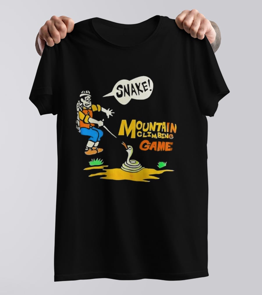 Snake Mountain Climbing Game Startled Climber Coiled Serpent Cartoon T-Shirt