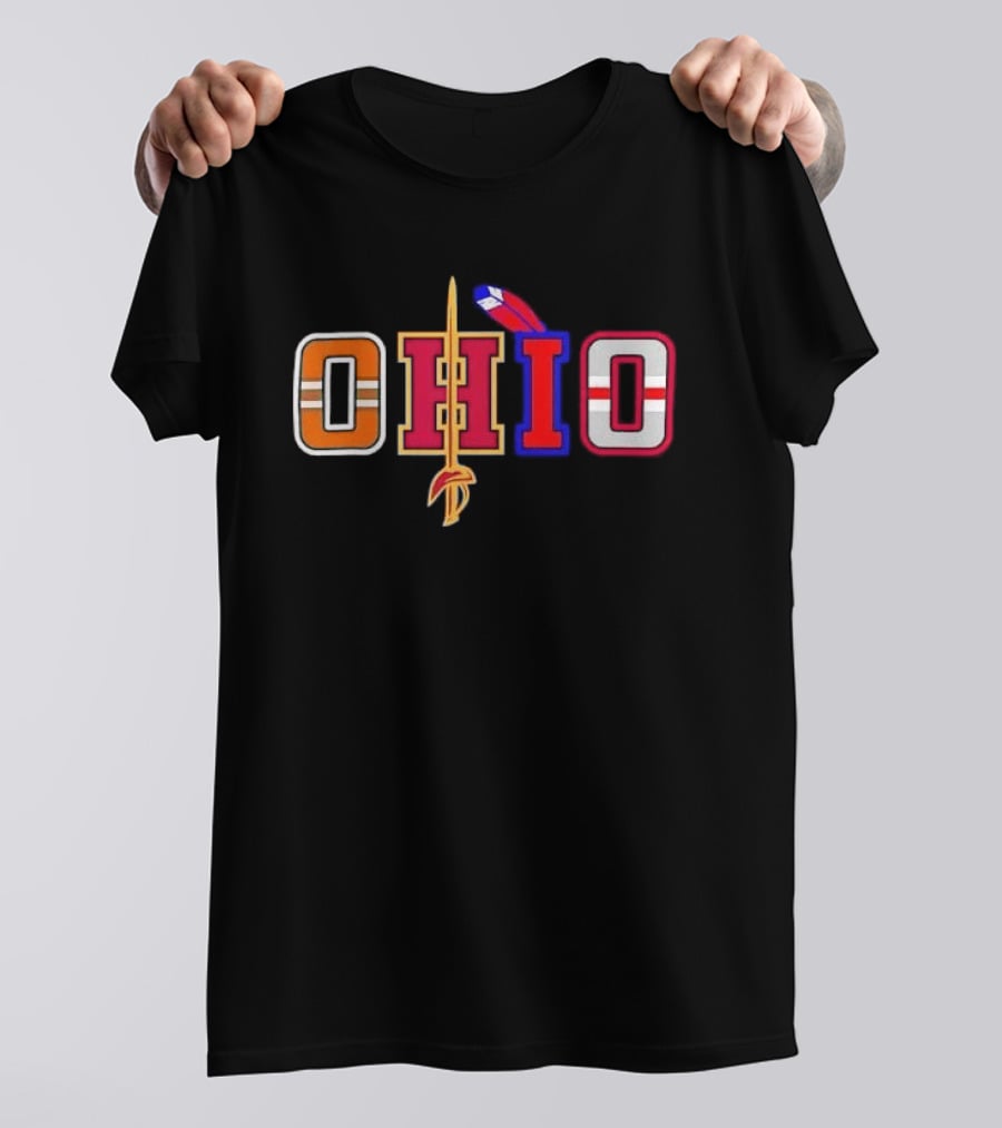 Ohio Cleveland Sports Letter Block Sword Feather T-Shirt