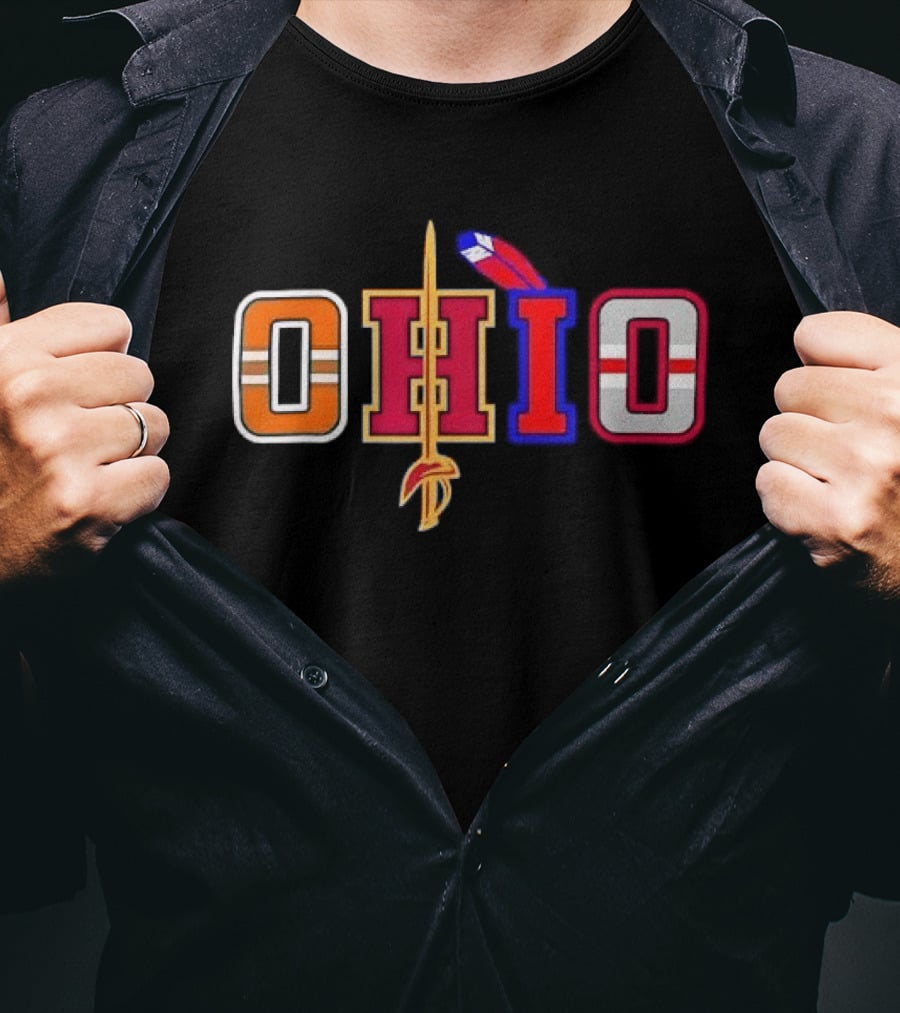 Ohio Cleveland Sports Letter Block Sword Feather T-Shirt