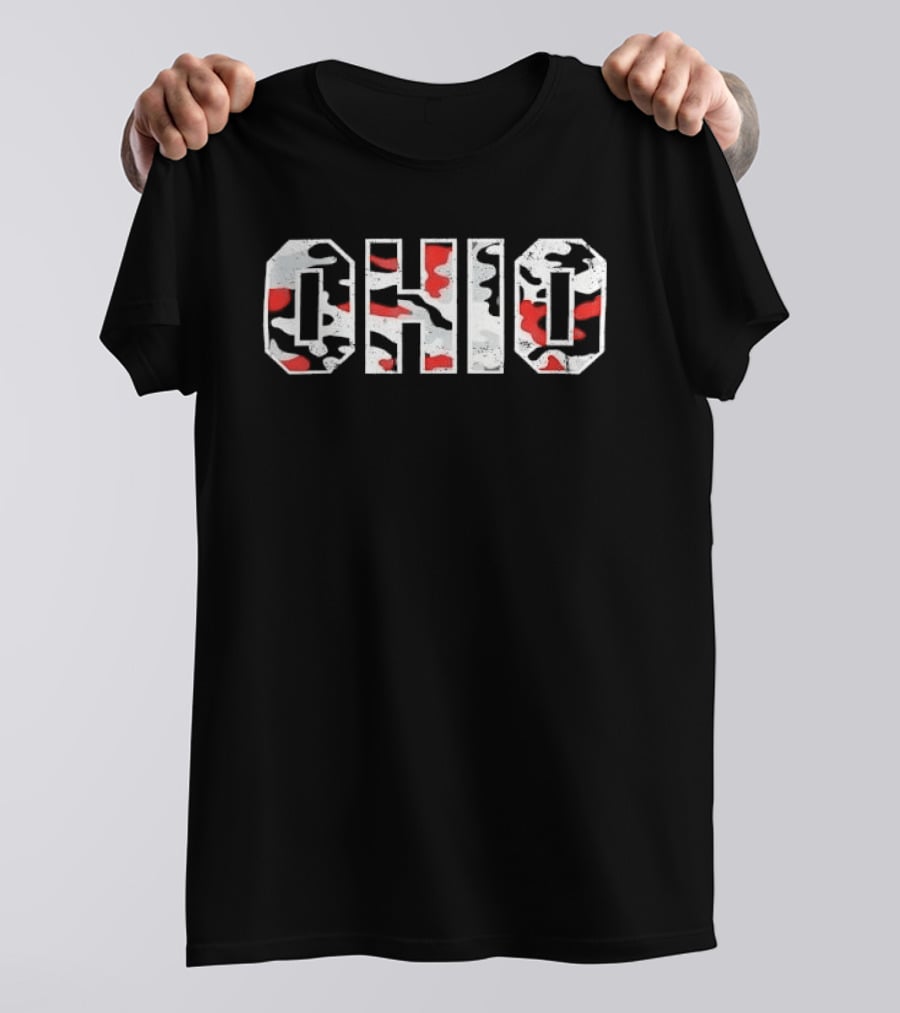 Ohio Distressed Camouflage Red Gray White Black Block T-Shirt