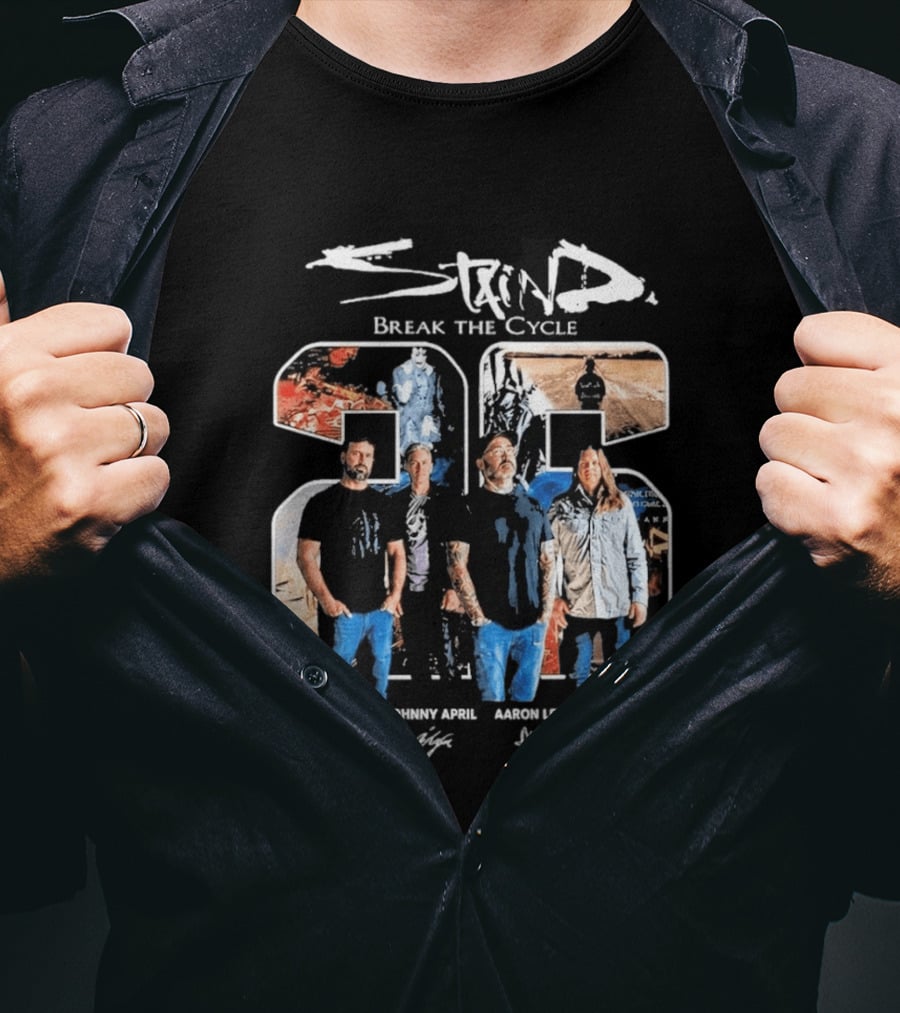 Staind Break The Cycle 23 Sal Giancarelli Johnny April Aaron Lewis Mike Mushok Signatures Rock Band T-Shirt