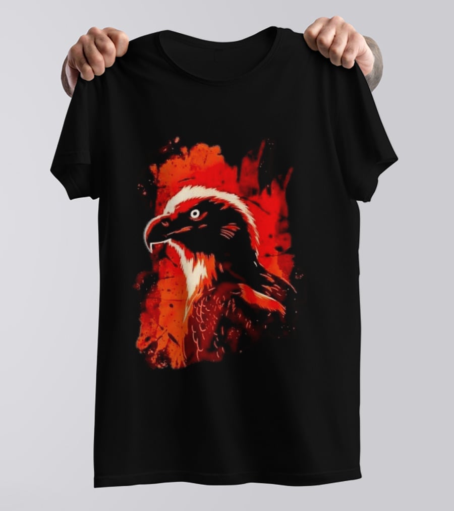 Stylized Bearded Vulture Head Fiery Orange Watercolor Art Bird Wildlife T-Shirt