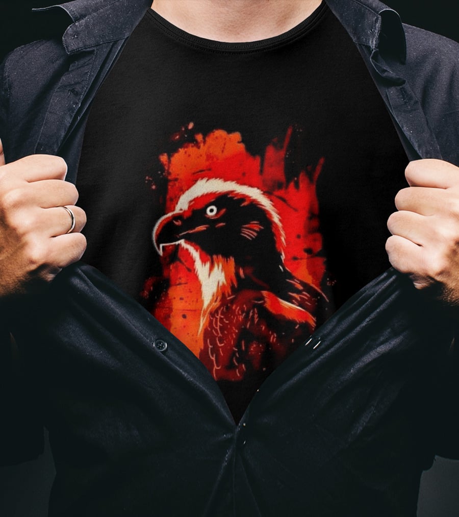 Stylized Bearded Vulture Head Fiery Orange Watercolor Art Bird Wildlife T-Shirt
