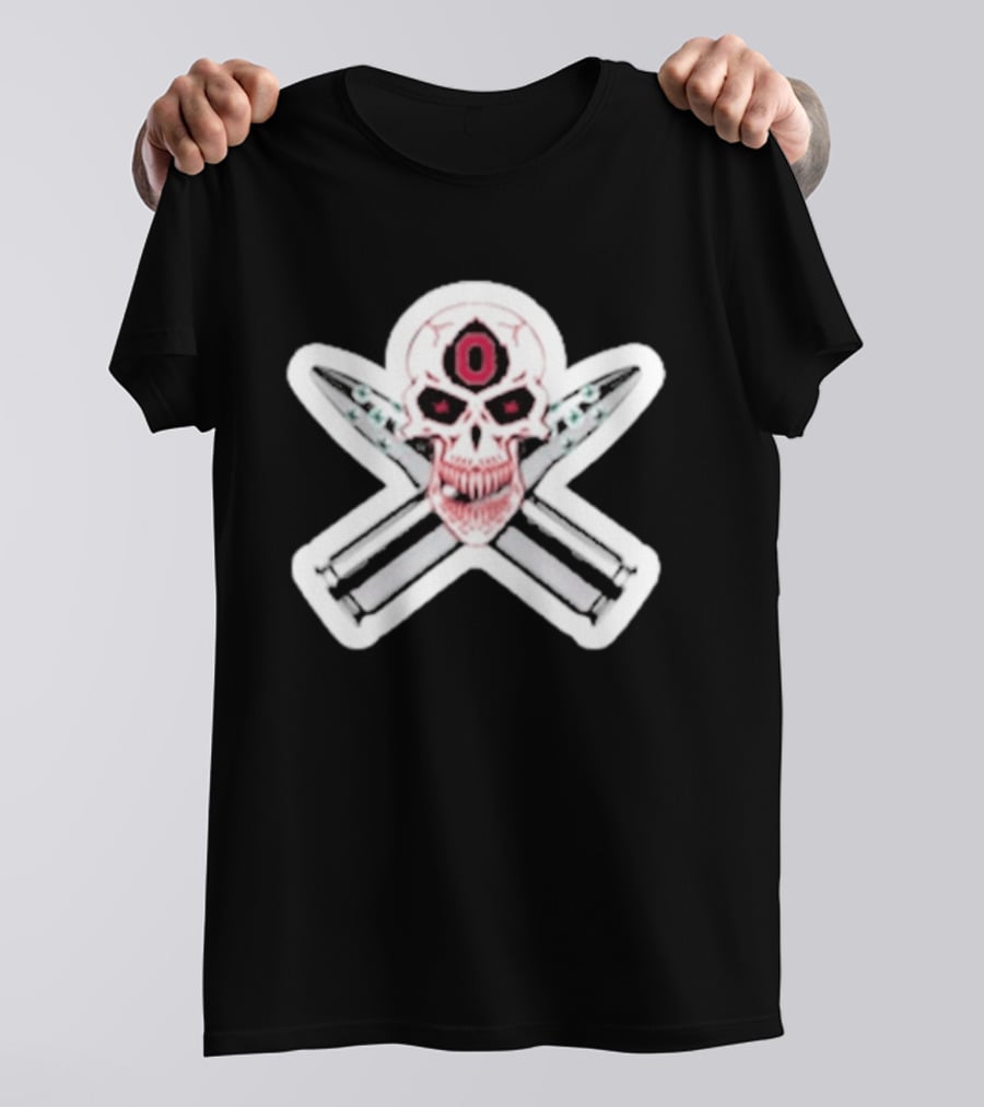 Ohio State Buckeyes Skull With Crossed Silver Bullets T-Shirt