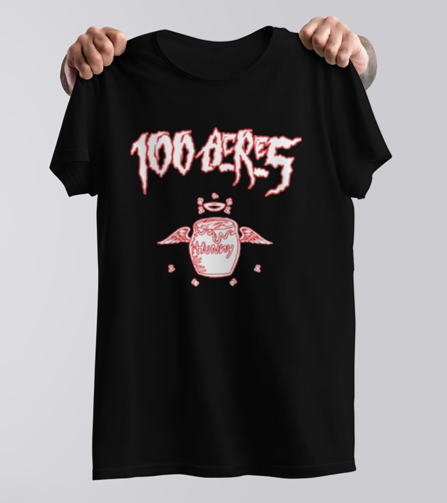 100 Acres Hunny Winged Honey Pot With Dripping Text And Doodles T-Shirt