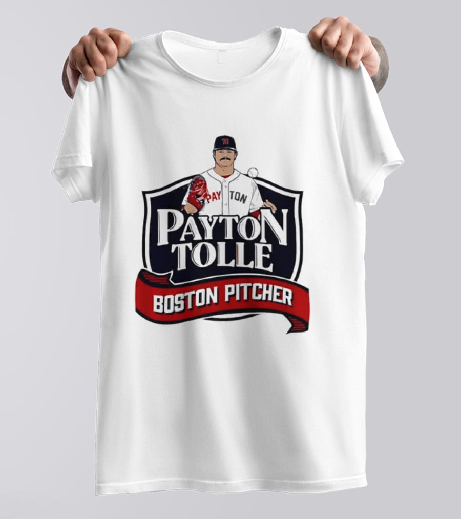 Payton Tolle Boston Pitcher Cartoon Player Shield Ribbon T-Shirt