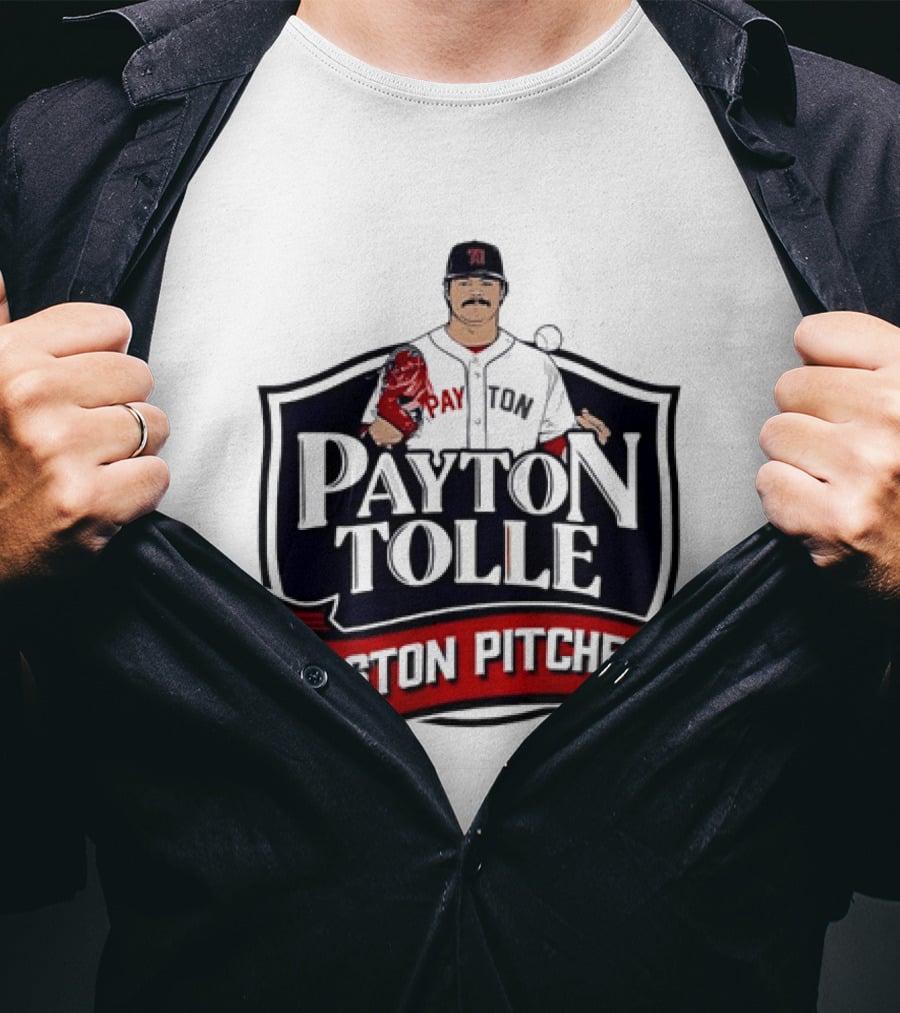 Payton Tolle Boston Pitcher Cartoon Player Shield Ribbon T-Shirt