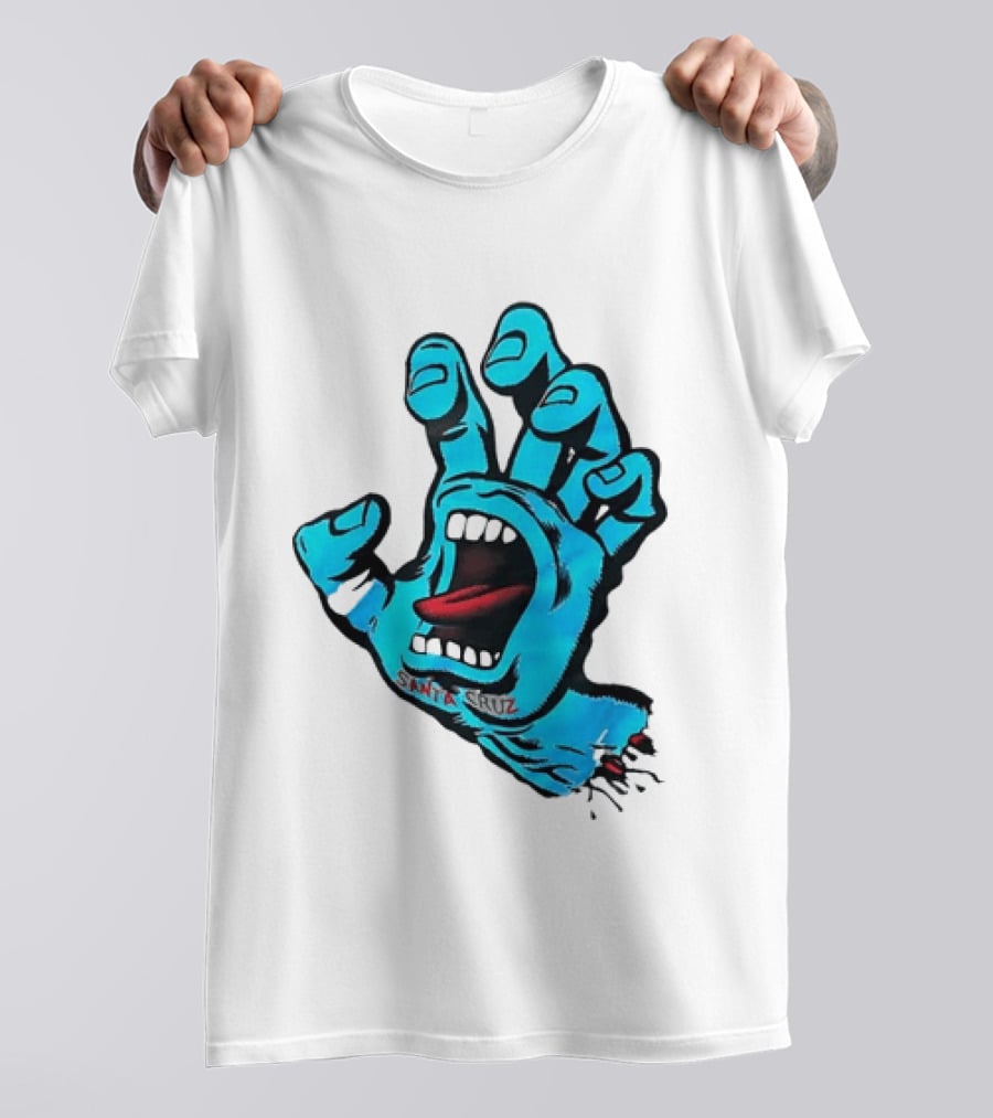 Santa Cruz Blue Screaming Hand Open Mouth Tongue Cartoon T-Shirt