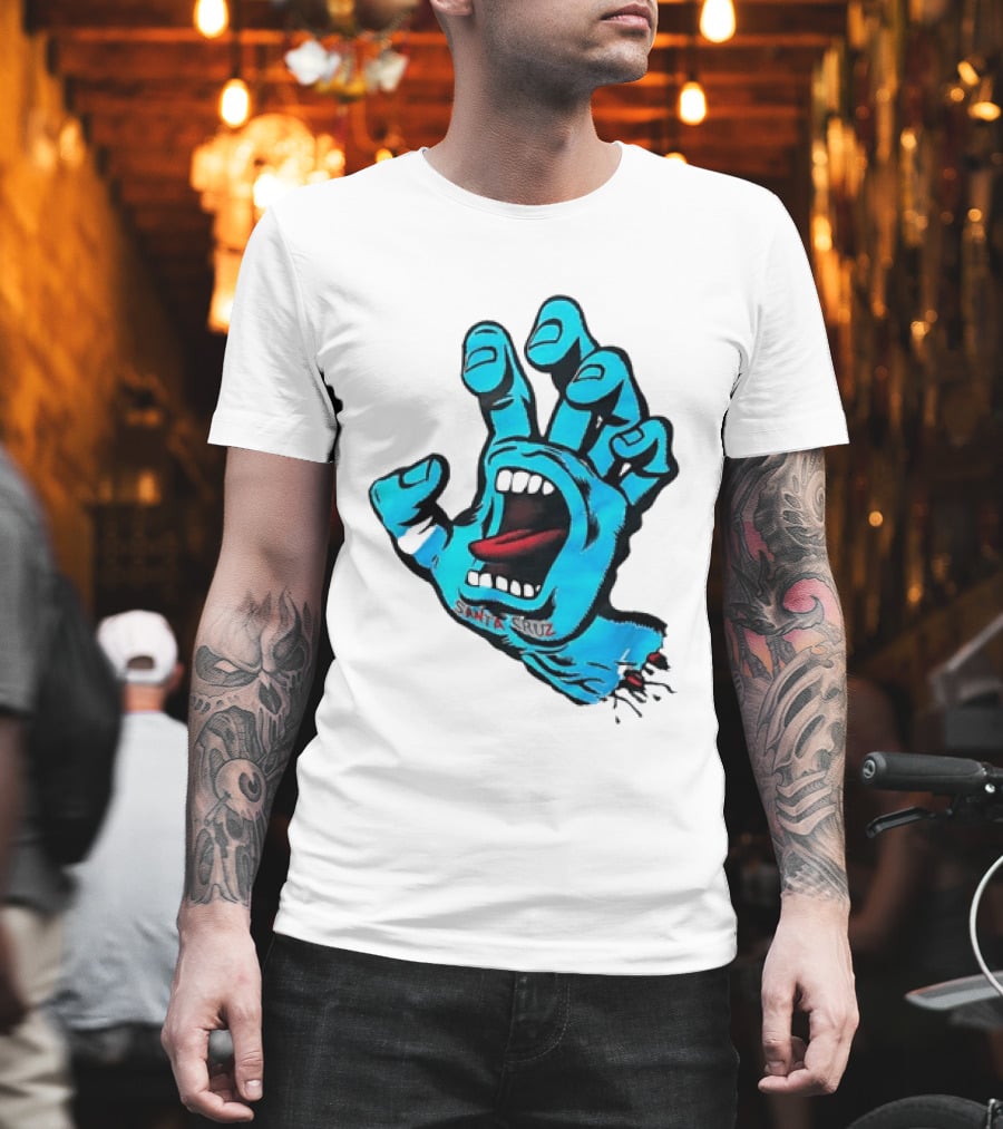 Santa Cruz Blue Screaming Hand Open Mouth Tongue Cartoon T-Shirt