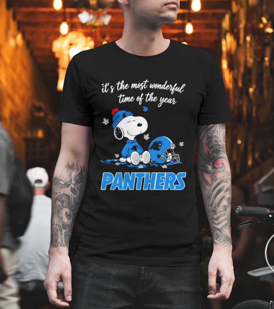 Panthers It's The Most Wonderful Time Of The Year Cartoon Snoopy Beanie Helmet T-Shirt