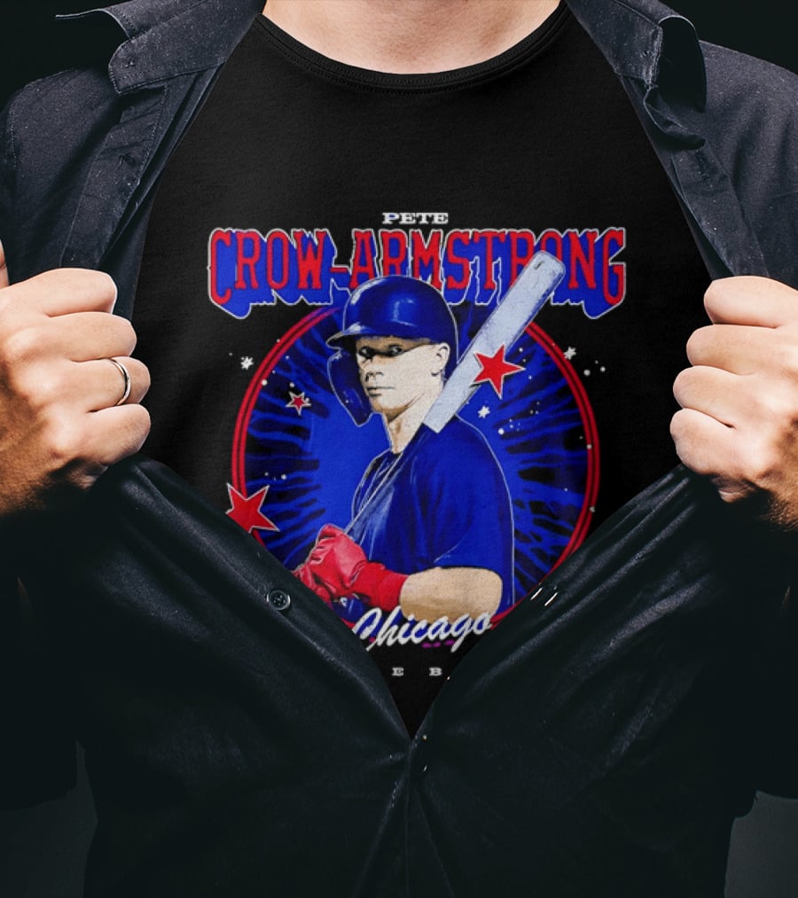 Chicago Baseball Pete Crow Armstrong Batting Photo Red Stars T-Shirt