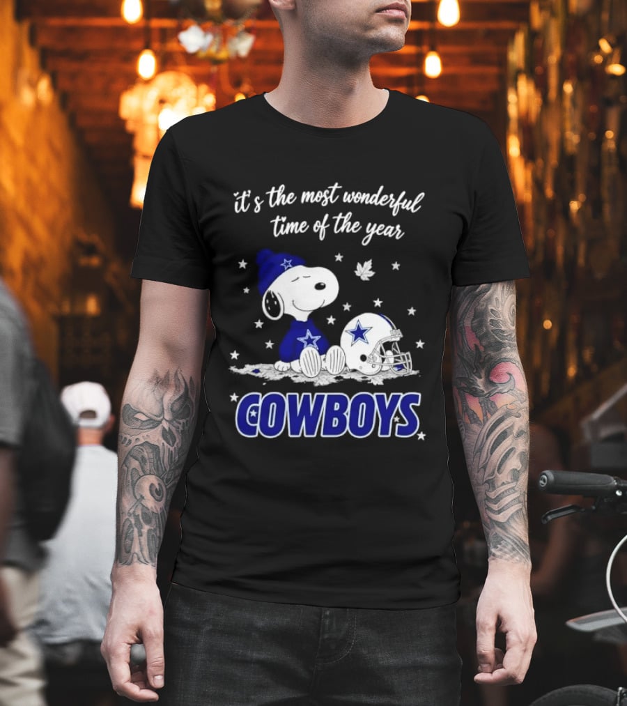 Its The Most Wonderful Time Of Year Snoopy Dallas Cowboys Beanie Helmet Stars T-Shirt