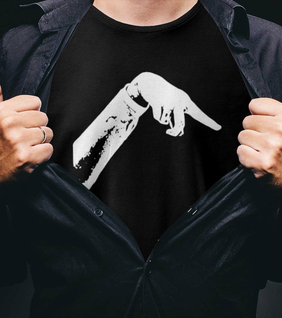 Monochrome Pointing Hand Sleeve Downward T-Shirt