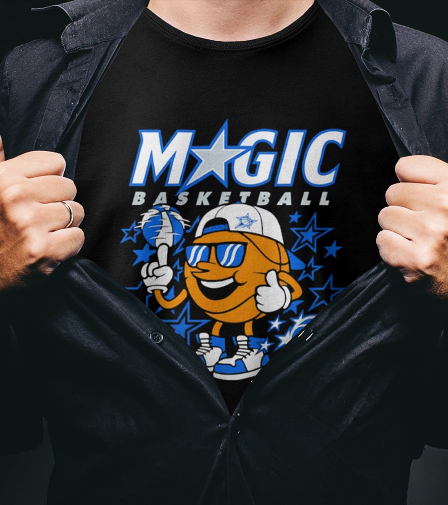 Magic Basketball Cartoon With Sunglasses And Stars T-Shirt