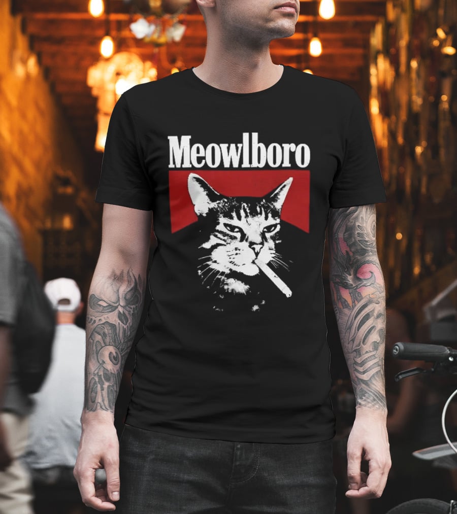 Meowlboro Cat Cigarette Parody With Smoking Cat And Red T-Shirt