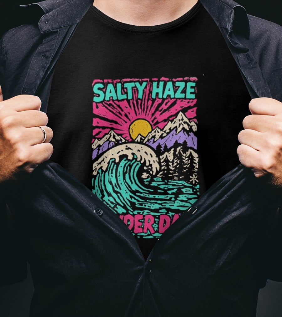 Salty Haze Powder Days Mountain Waves And Sunburst T-Shirt