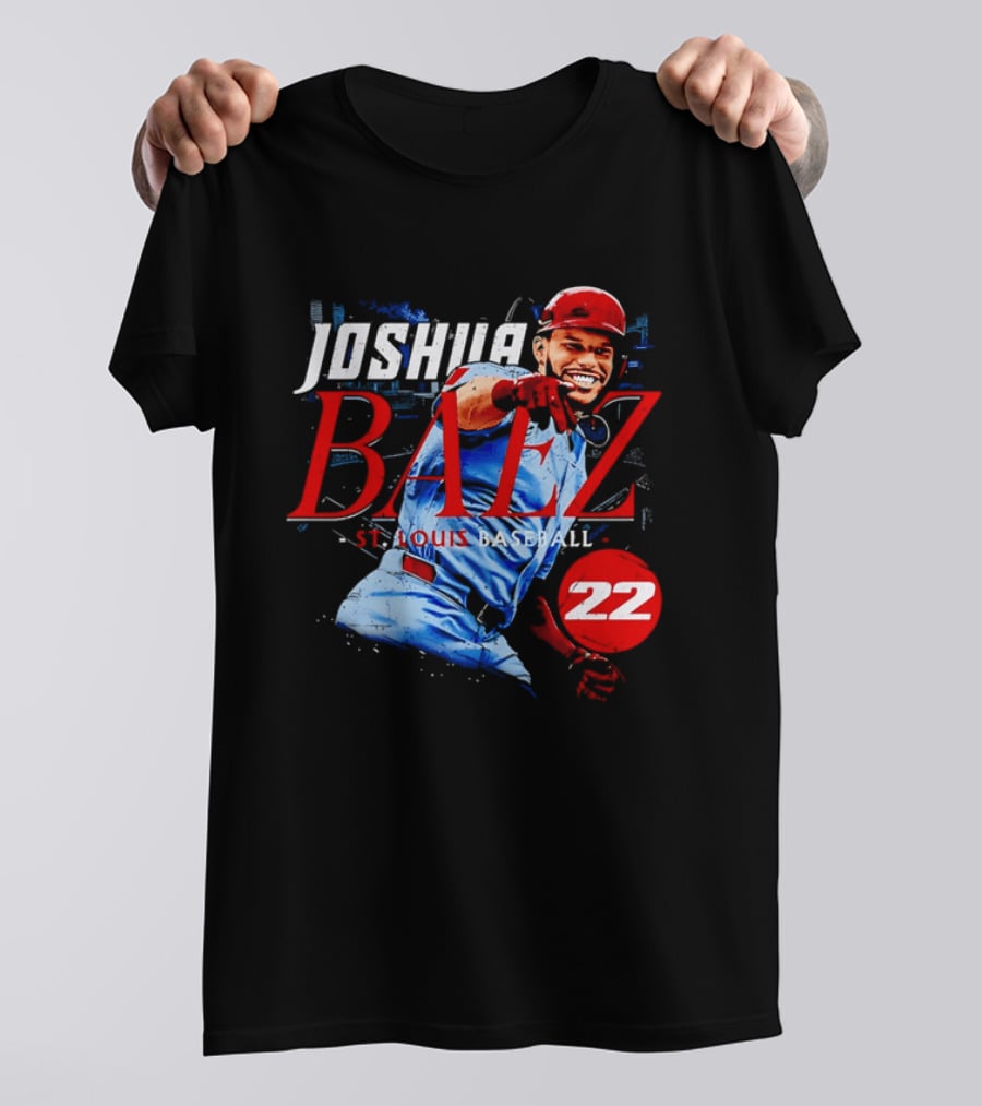 Joshua Baez 22 St Louis Baseball Red Helmet Distressed Photo T-Shirt